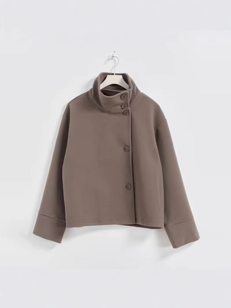 Women's Oversized Button Front Wool Blend Stand Collar Coat