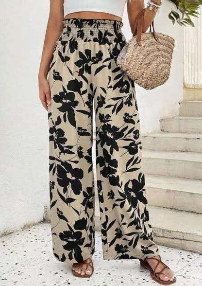 Women's Polka Dot Elastic Waist Wide Leg Casual Pants