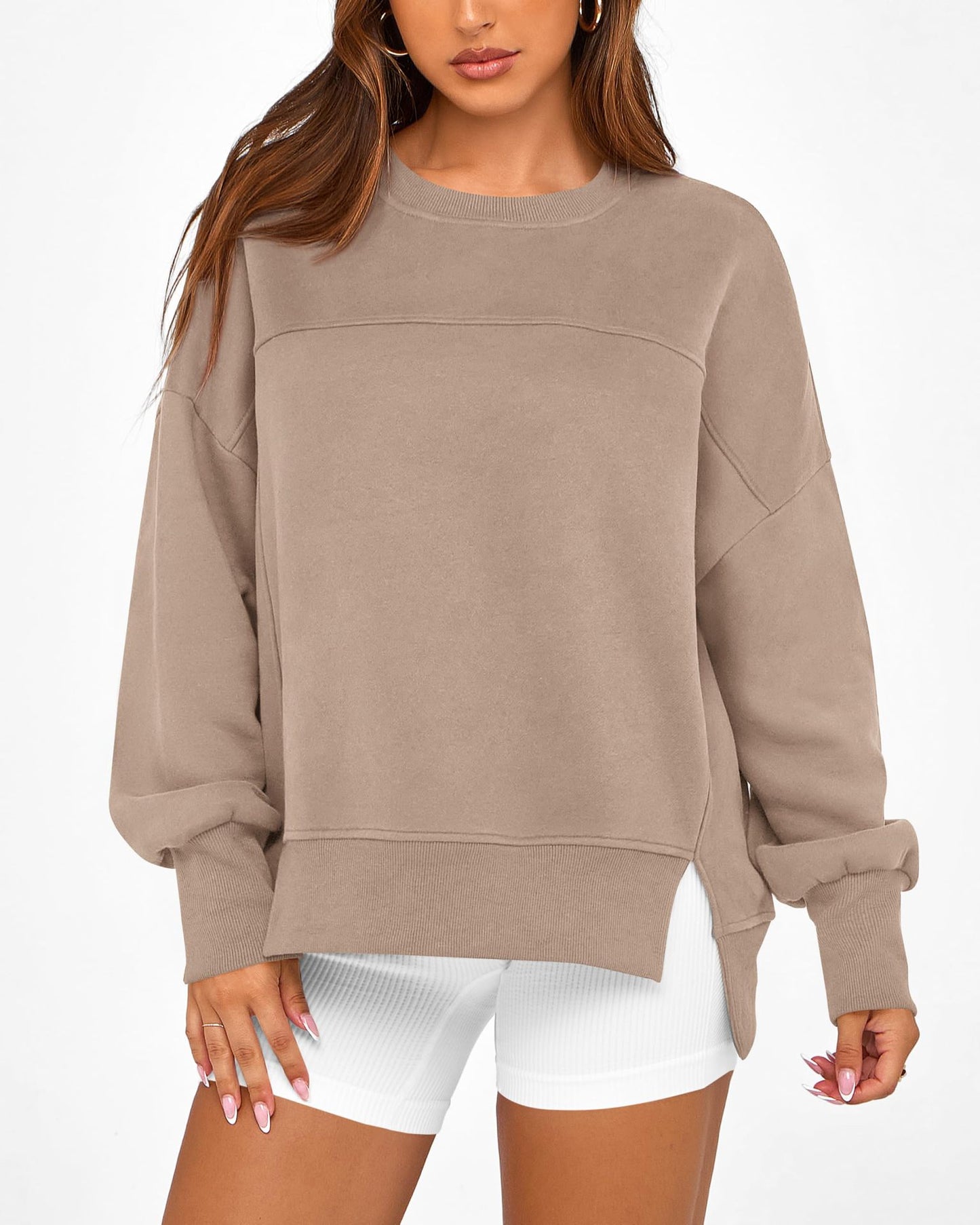 Colorblock Side Slit Sweatshirt Women Casual Pullover Top
