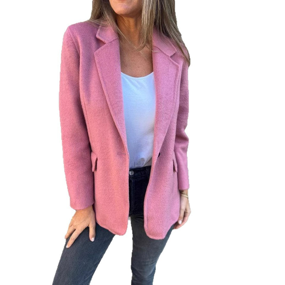 Women's Tweed Blazer Lapel One Button Casual Jacket