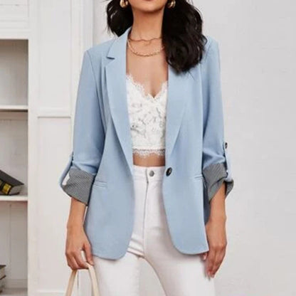 Women Casual Blazer Slim Fit 3/4 Sleeve Striped Cuff