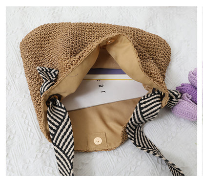 Striped Strap Straw Shoulder Bag Beach Tote for Women