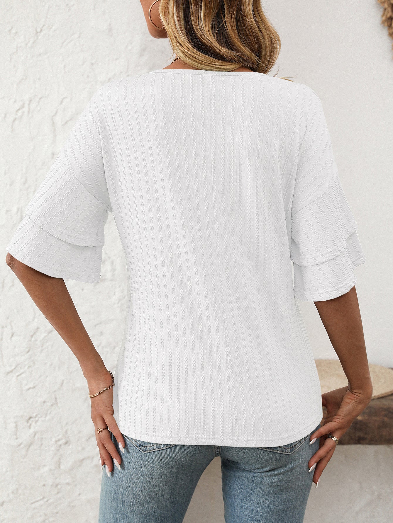 V-Neck Lotus Leaf Sleeve Women’s T-Shirt Top