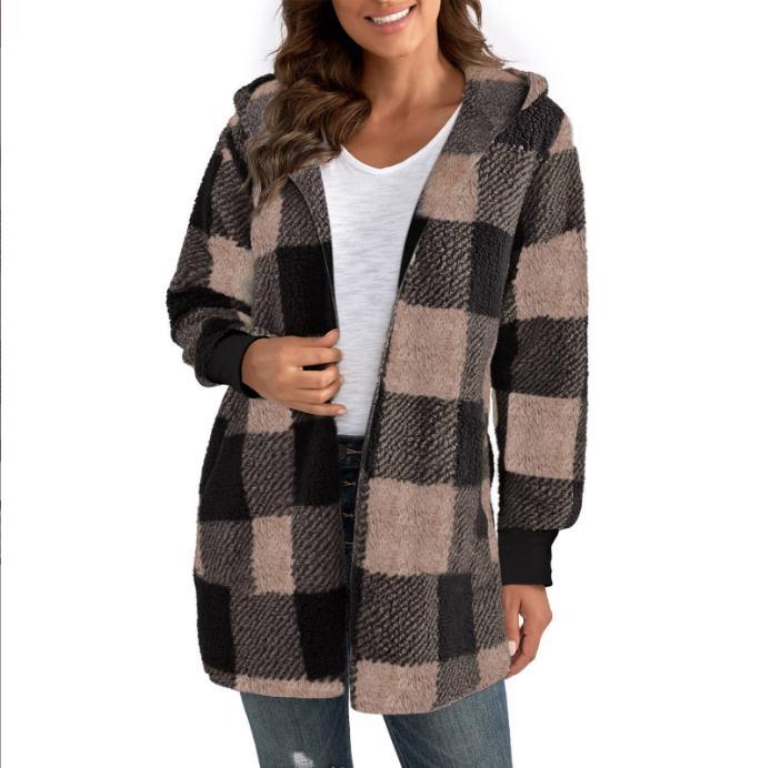 Women's Oversized Plaid Hooded Cardigan Sweater
