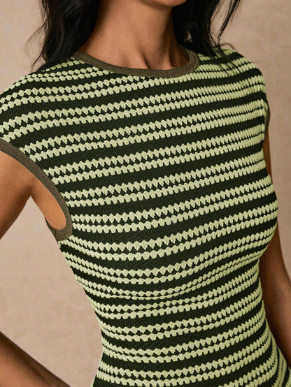 Striped Knit Bodycon Maxi Dress Casual Summer Outfit
