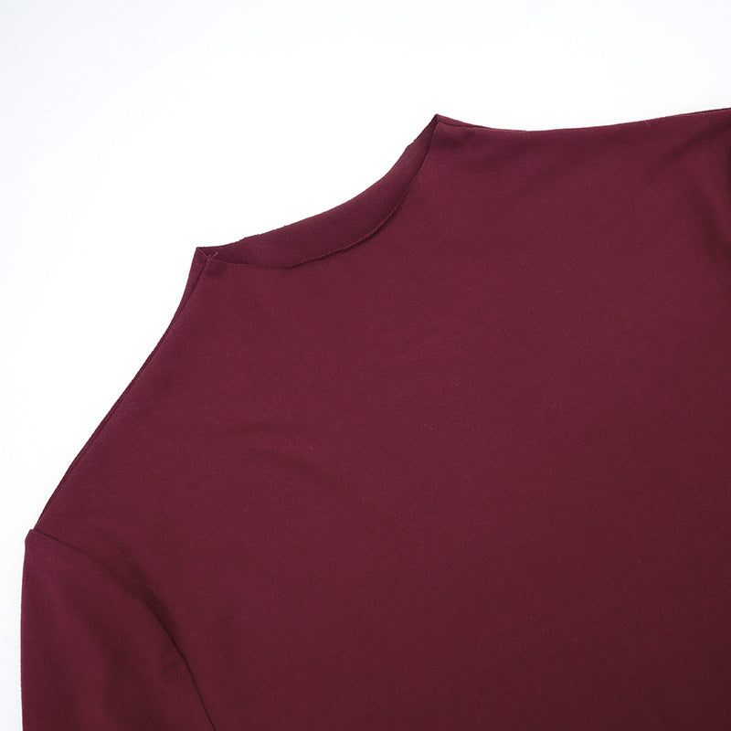 Long Sleeve Crew Neck Bodycon Mini Dress Satin Panel