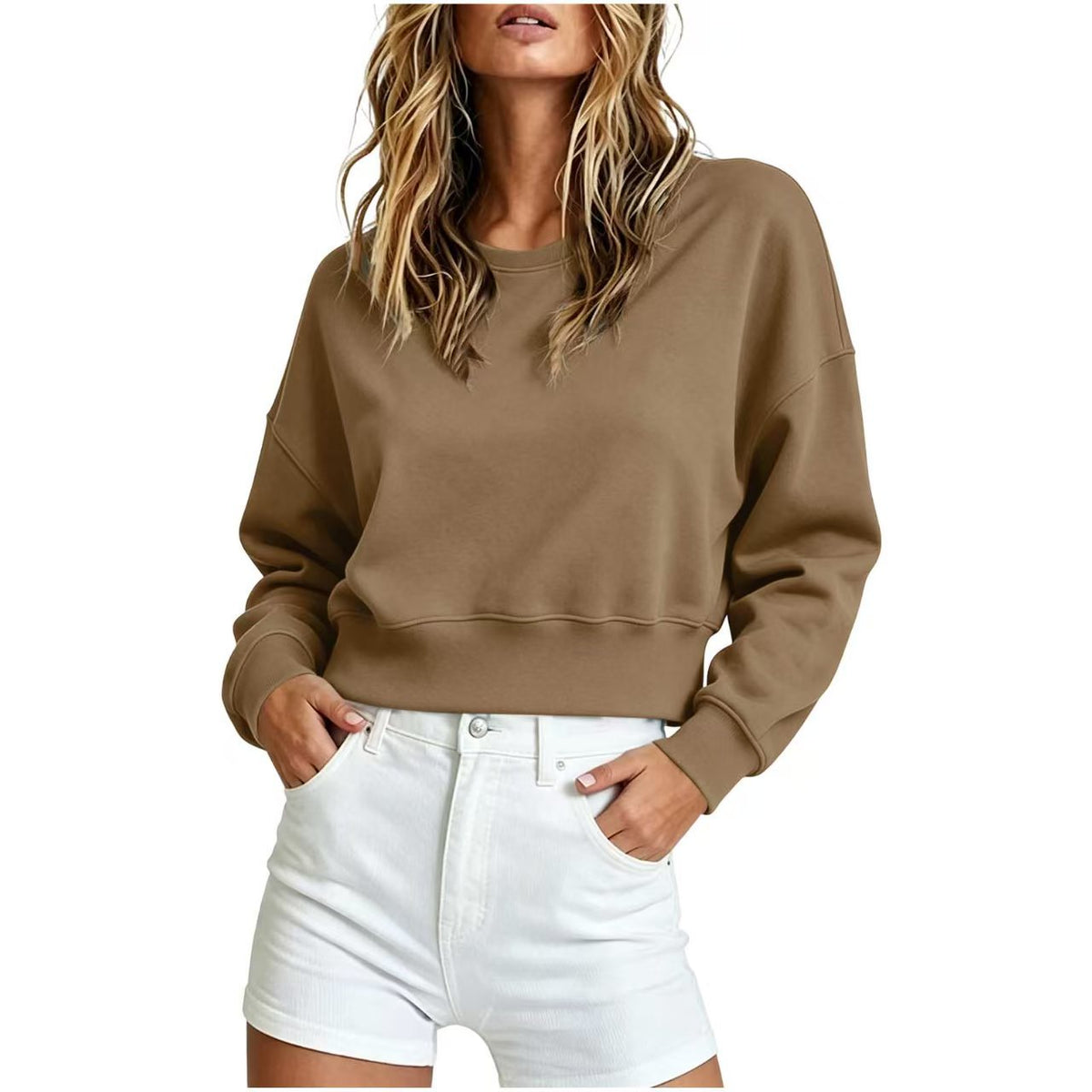 Women's Cropped Crewneck Sweatshirt Oversized Long Sleeve