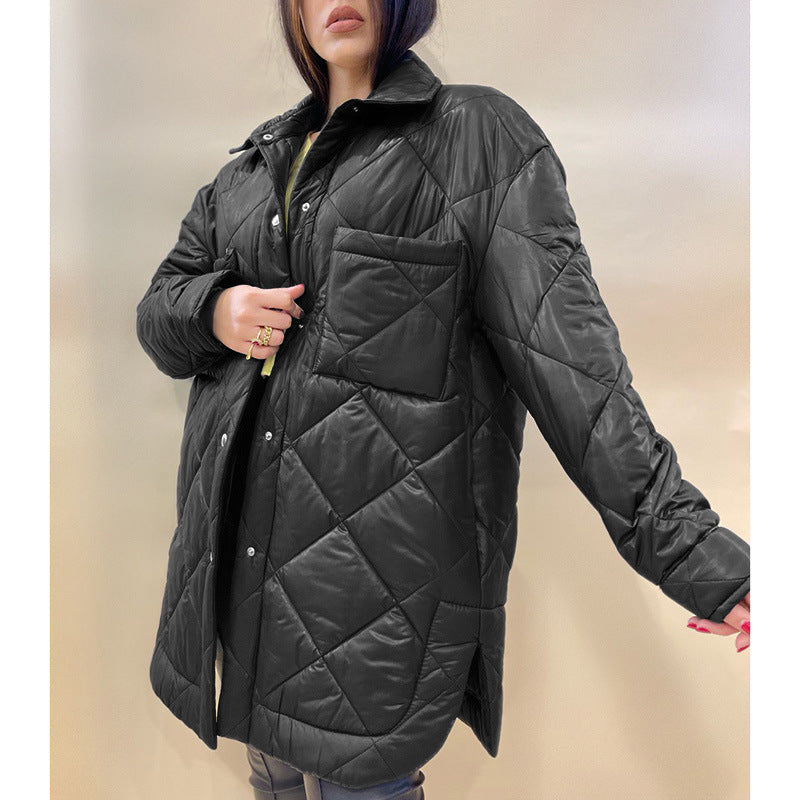 Women's Oversized Collared Quilted Mid Puffer Jacket
