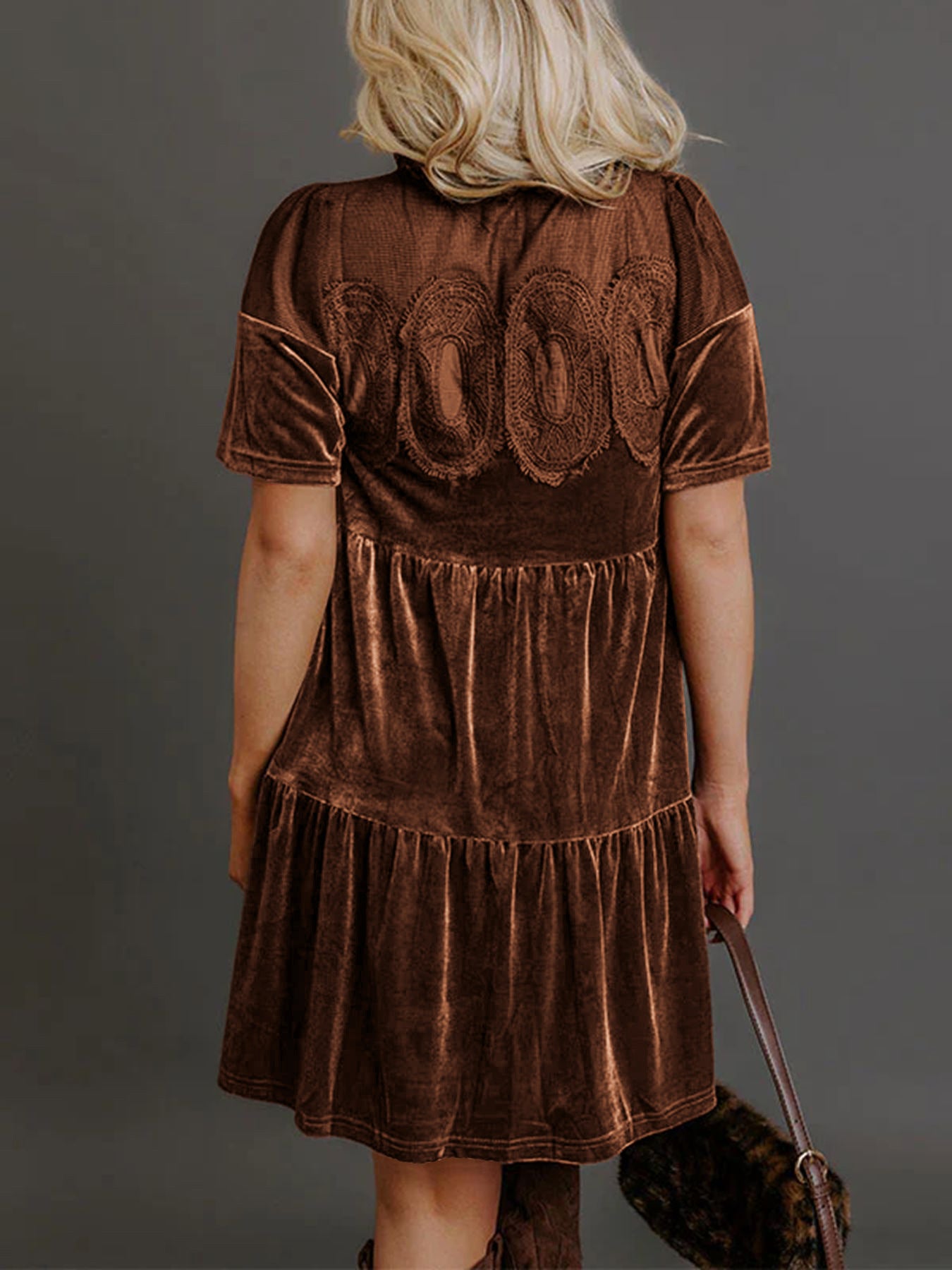 Velvet Embroidered Puff Sleeve Dress – Spring Trend