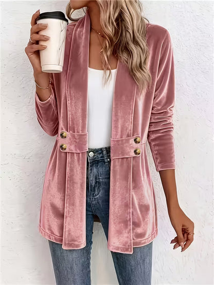 Velvet Shawl Collar Open Front Cardigan Long Sleeve