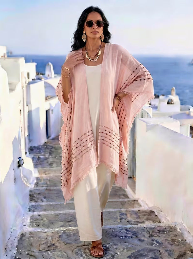 Fringe Kimono Cover Up Resort Lightweight Cardigan