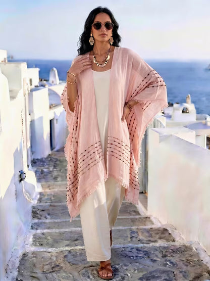 Fringe Kimono Cover Up Resort Lightweight Cardigan