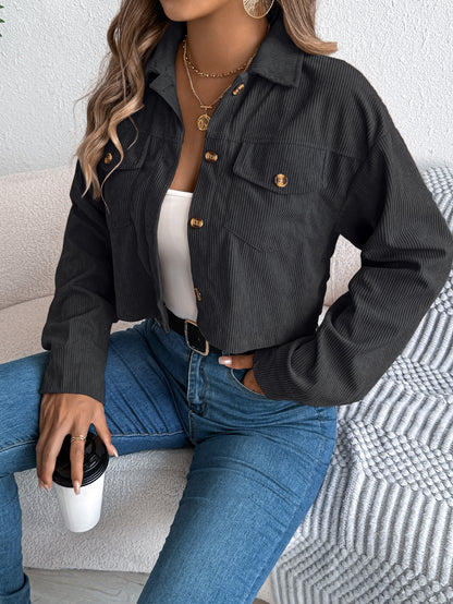Corduroy Cropped Button Down Shacket for Women