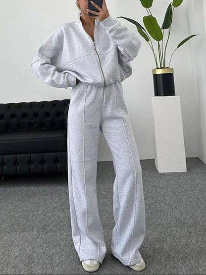 Women's Matching Set Zip Jacket Wide Leg Sweatpants