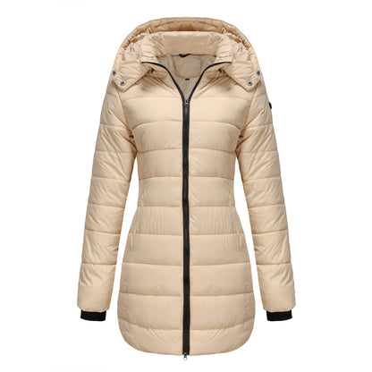 Women's Long Puffer Coat Removable Hood Winter Jacket
