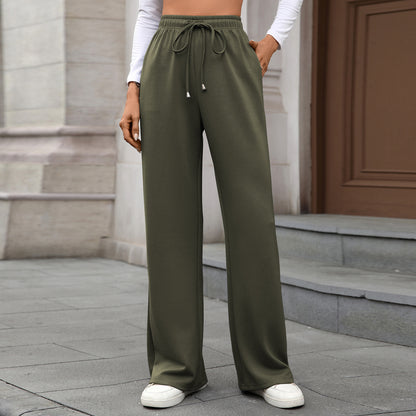 Womens Wide Leg Pants Elastic Waist Drawstring Pockets