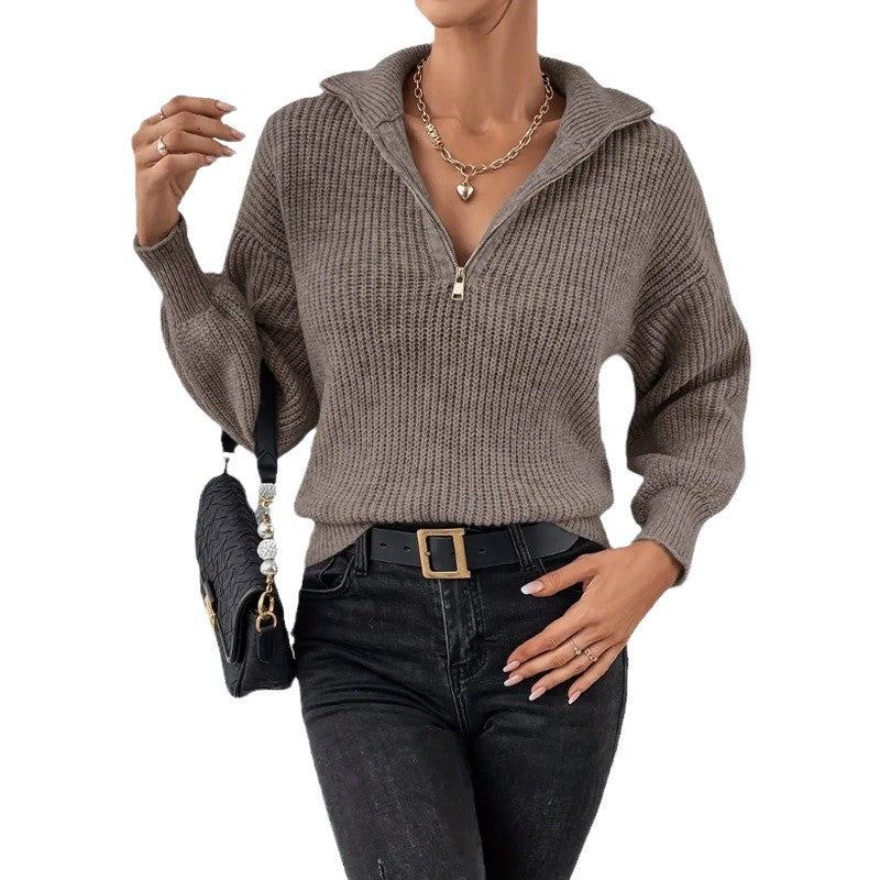 Women's Quarter Zip Collared Sweater Long Sleeve