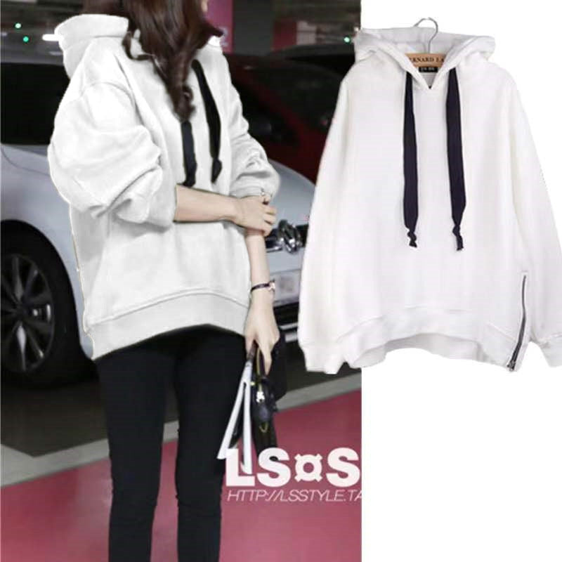 Women's Oversized Fleece Hoodie Lantern Sleeve Side Zip