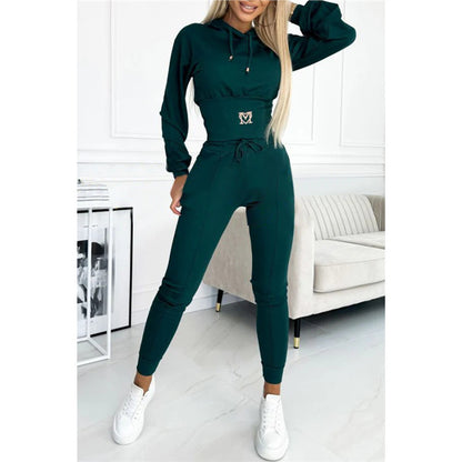 Women's Cinch Waist Hoodie Jogger 2pc Lounge Set