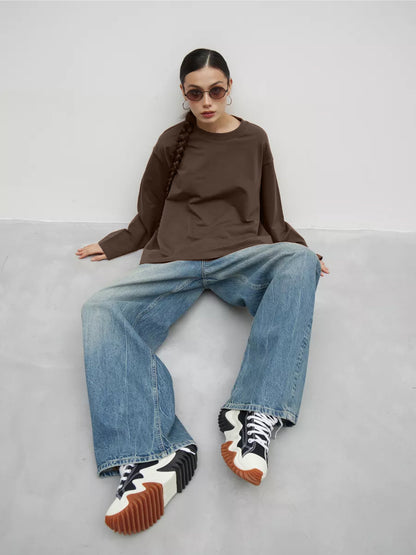 Heavyweight Cotton Long Sleeve Crewneck Oversized T Shirt