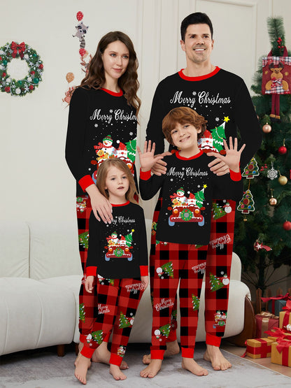 Parent-child Clothing Car Snowman Christmas Tree Print Loungewear Christmas Pajamas