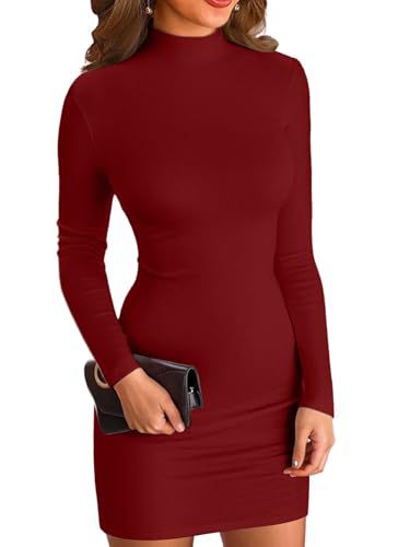 Women's Mock Neck Long Sleeve Bodycon Mini Dress