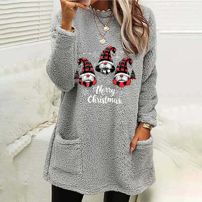 Womens Christmas Gnome Sherpa Tunic Sweatshirt