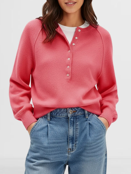 Women's Henley Button Front Knit Pullover Sweater