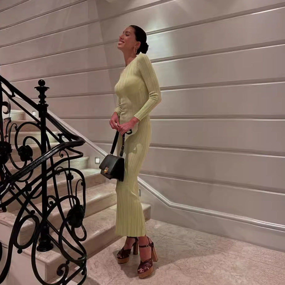 Women's Ribbed Knit Long Sleeve Bodycon Maxi Dress