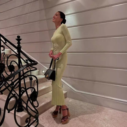 Women's Ribbed Knit Long Sleeve Bodycon Maxi Dress