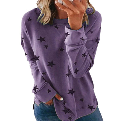 Women's Star Print Oversized Long Sleeve Sweatshirt