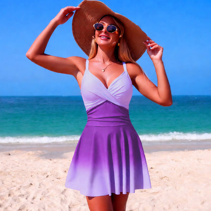 Gradient Tummy Control Swim Dress One Piece Swimsuit