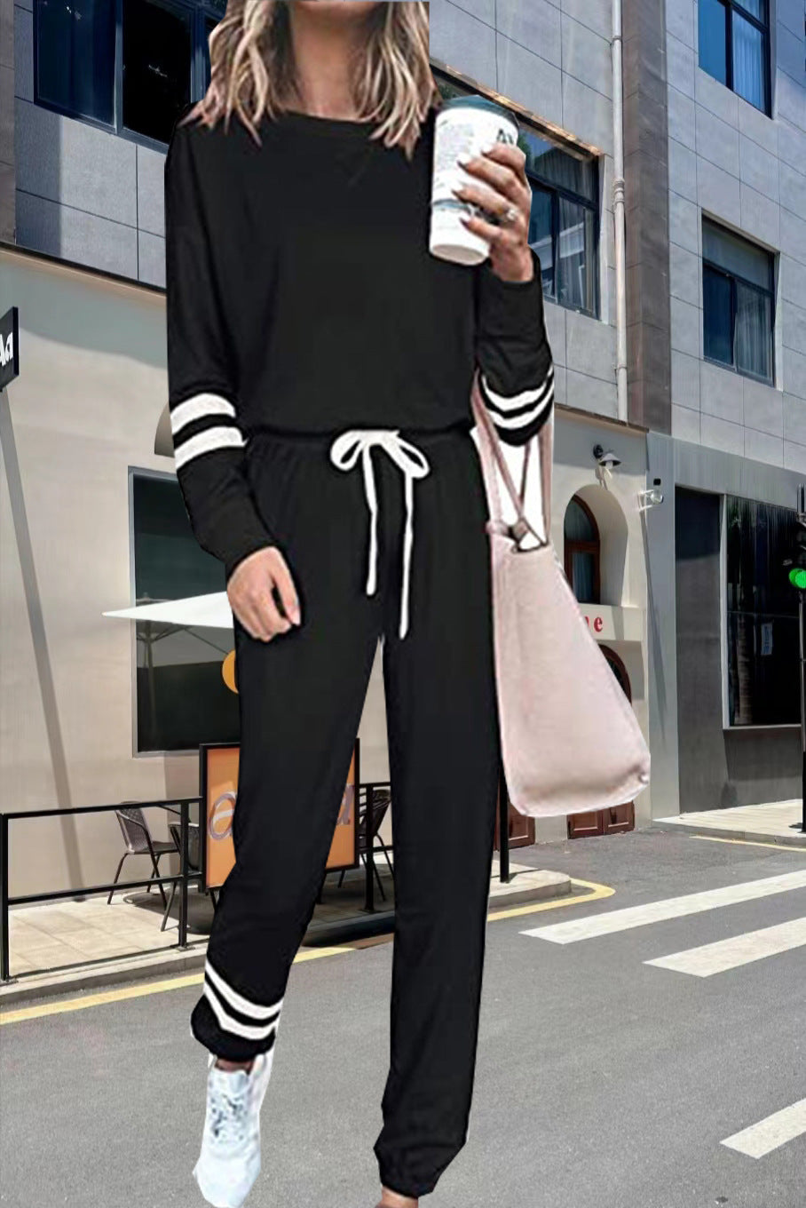 Women's Solid Two Piece Set Long Sleeve Top & Jogger Pants