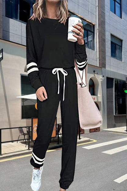 Women's Solid Two Piece Set Long Sleeve Top & Jogger Pants