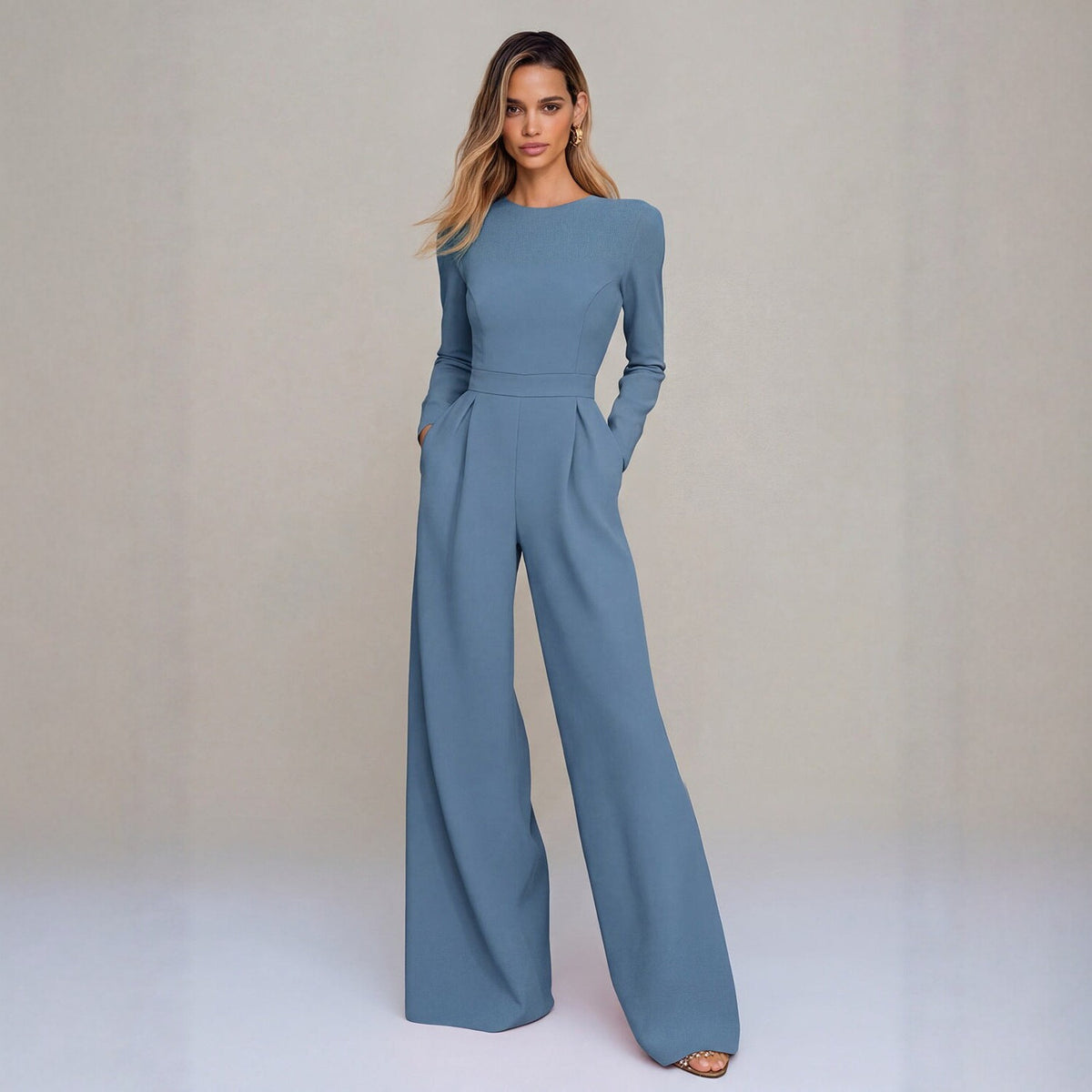 Women's Long Sleeve Wide Leg Jumpsuit Business Casual