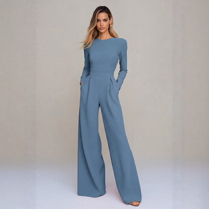 Women's Long Sleeve Wide Leg Jumpsuit Business Casual