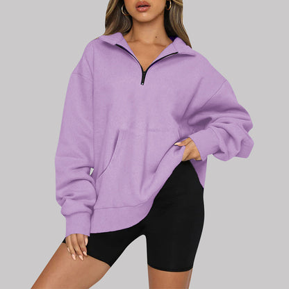 Oversized Half Zip Fleece Pullover Sweatshirt with Pocket