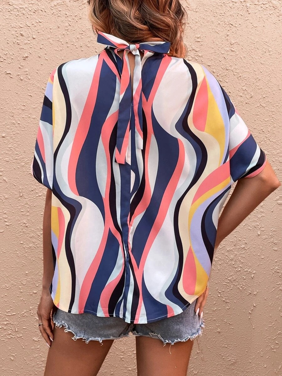Fashion Abstract Print Dolman Sleeve Tunic Shirt