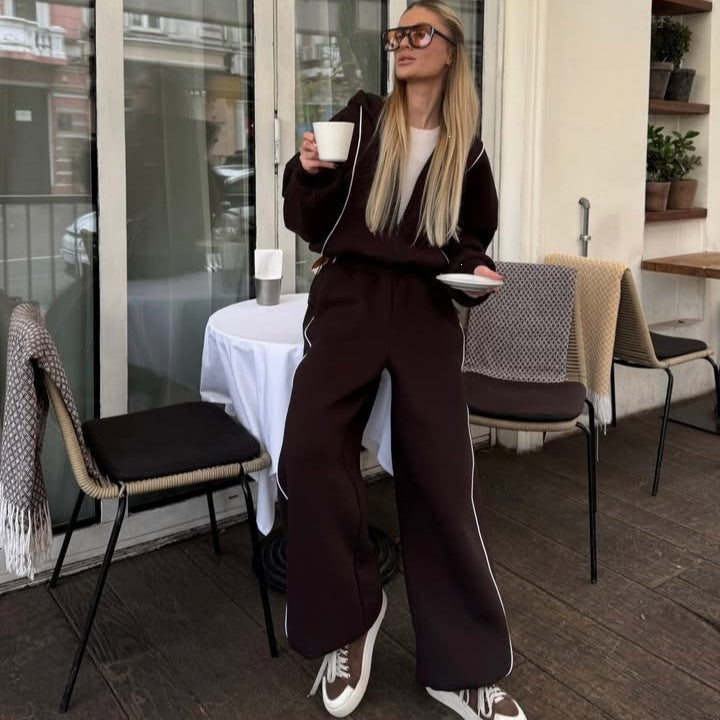 Women's Oversized Zip Hoodie Wide Leg Sweatpants Set