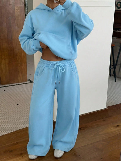 Women's Oversized Fleece Hoodie & Wide Leg Sweatpants Set