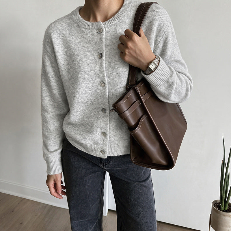 Women's Oversized Crew Neck Button Knit Cardigan