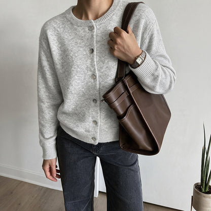Women's Oversized Crew Neck Button Knit Cardigan