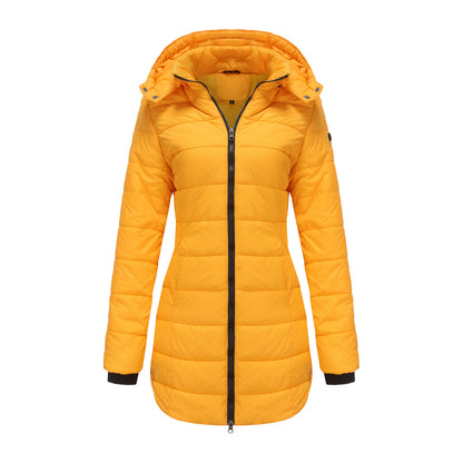 Women's Long Puffer Coat Removable Hood Winter Jacket