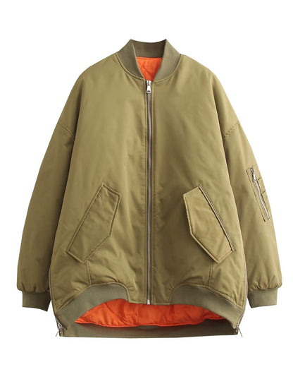 Women Oversized Bomber Jacket Casual Warm