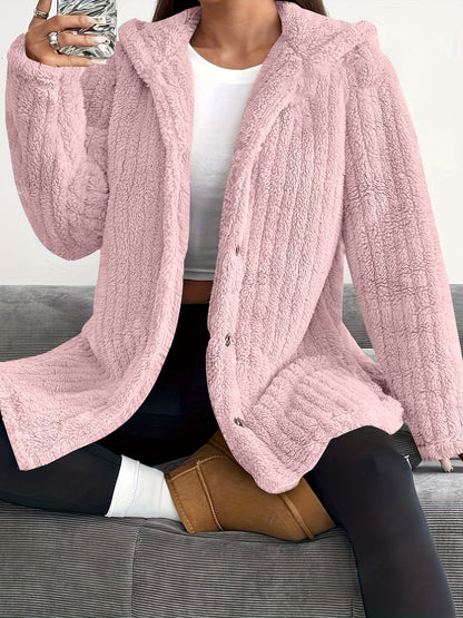 Women's Oversized Hooded Fleece Button Front Jacket