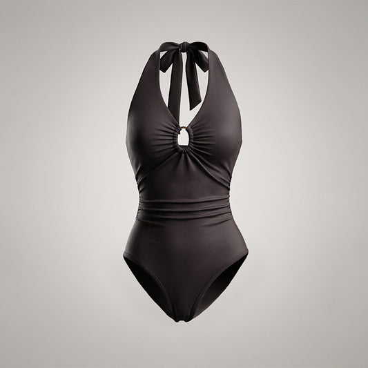 Solid Halter Cutout Bodysuit Sexy Sleeveless Bodycon Top