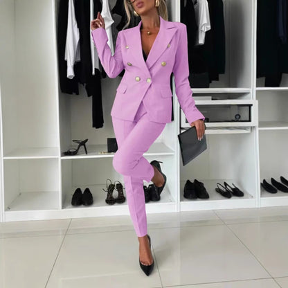 Women's Double Breasted Blazer Pants 2 Piece Set