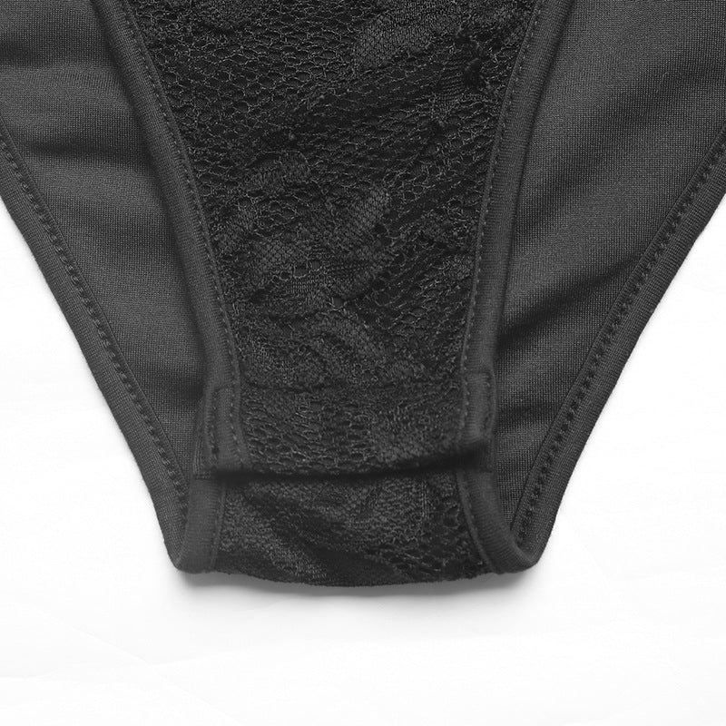 Black Lace V Neck Long Sleeve Slim Fit Bodysuit
