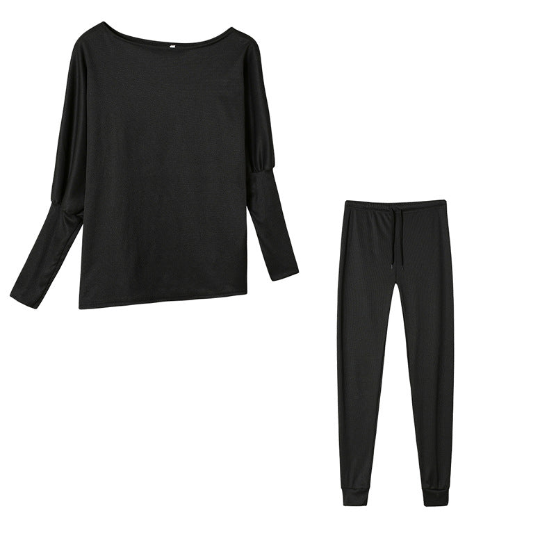 Women's Off Shoulder Ribbed Two Piece Lounge Set