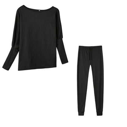 Women's Off Shoulder Ribbed Two Piece Lounge Set
